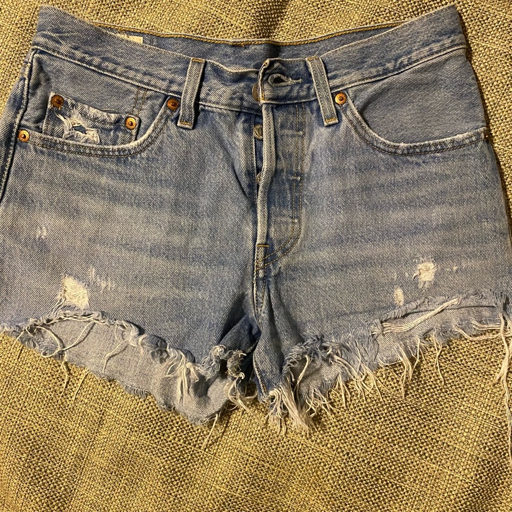 Levi's Blue Distressed Jean Shorts